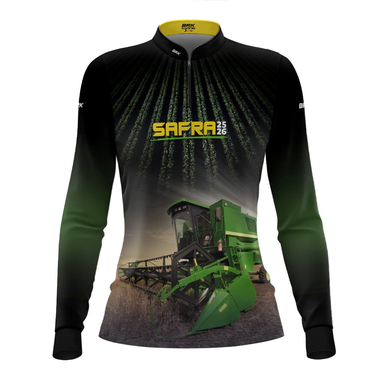 Camisa Agro Feminina Brk Safra Colhe Soja Preta com Proteção Solar UV50+ - Brk Agro