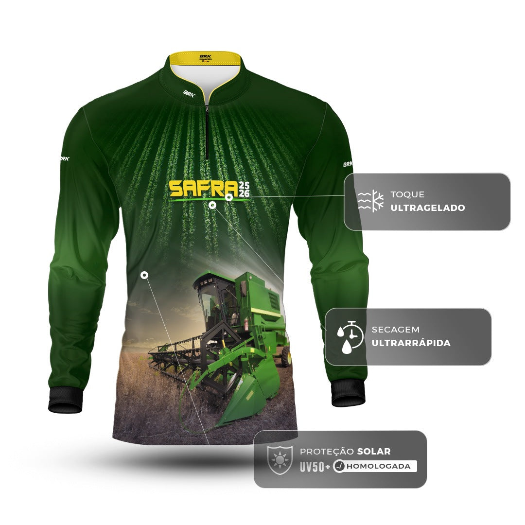 Camisa Agro Brk Safra Colheitadeira de Soja com Proteção UV50