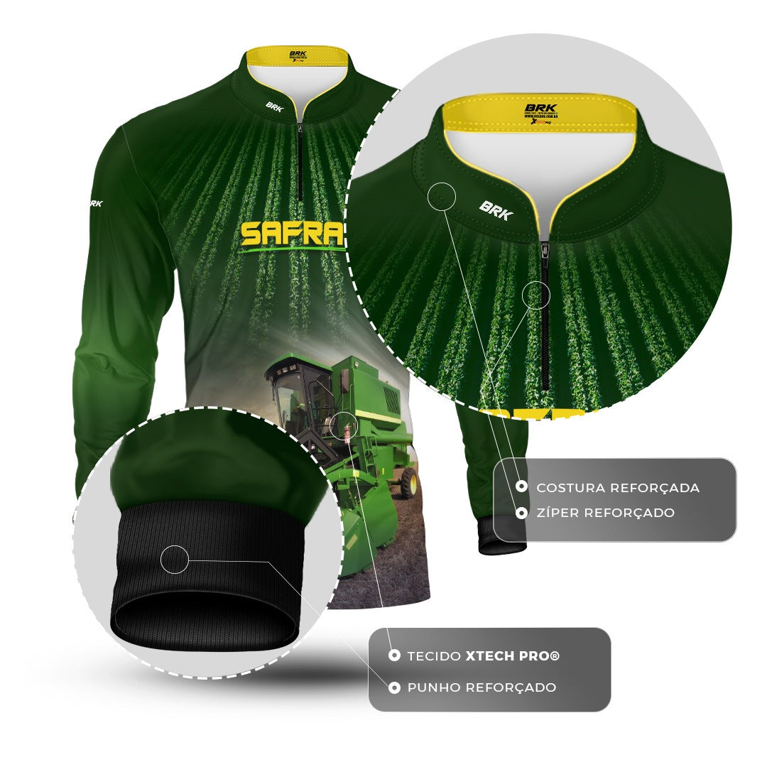 Camisa Agro Brk Safra Colheitadeira de Soja com Proteção UV50