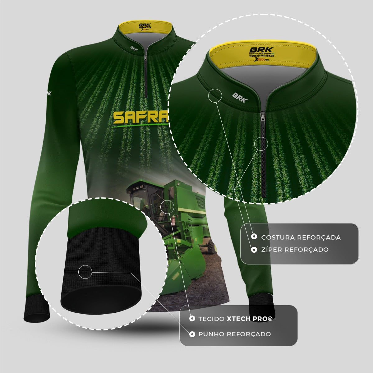Camisa Agro Feminina Brk Safra Colhe Soja Verde com Proteção Solar UV50+ - Brk Agro
