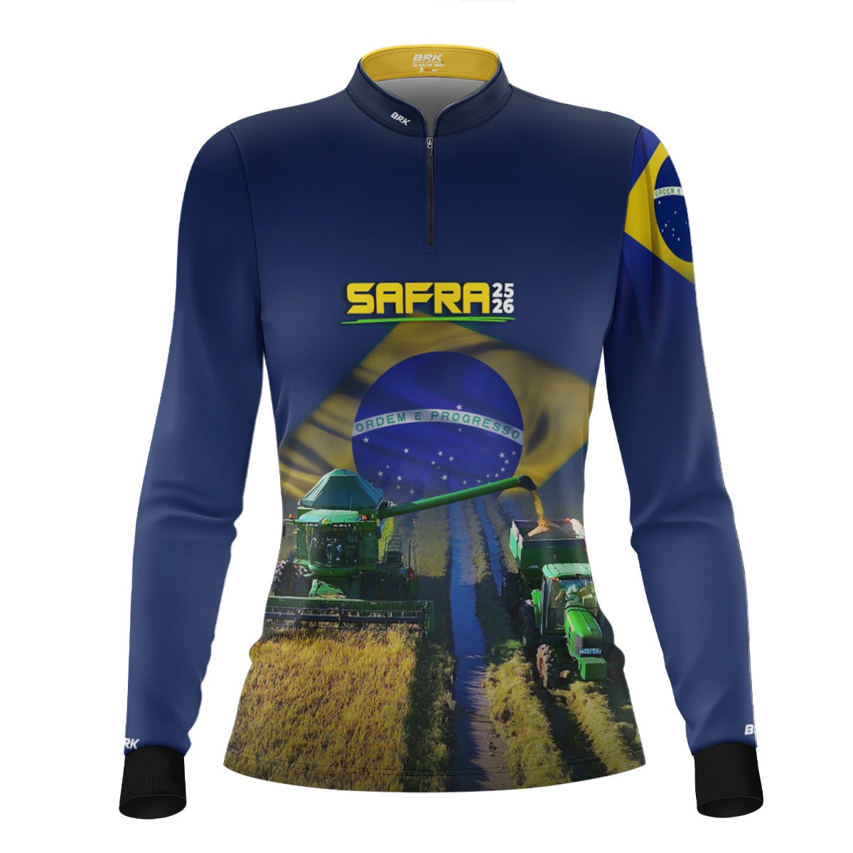 Camisa Agro Feminina Brk Safra Colheitadeira Azul com Proteção Solar UV50+ - Brk Agro