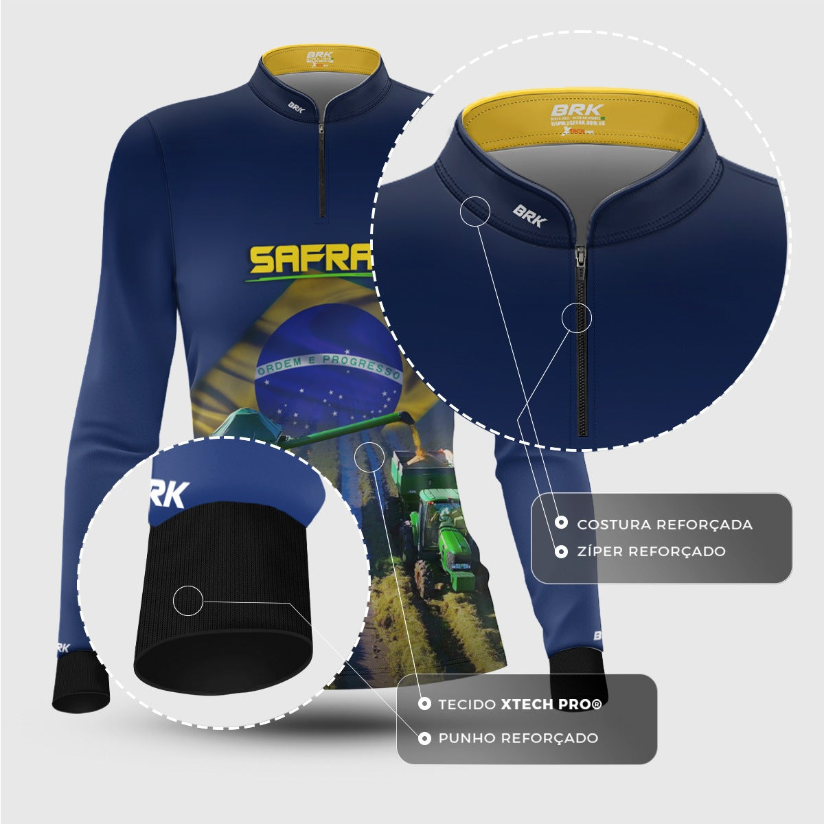 Camisa Agro Feminina Brk Safra Colheitadeira Azul com Proteção Solar UV50+ - Brk Agro