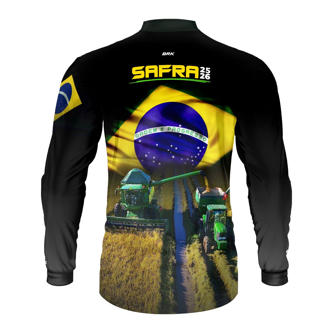 Camisa Agro Brk Safra Colheitadeira Brasil Preta com Proteção Solar UV50+ - Brk Agro