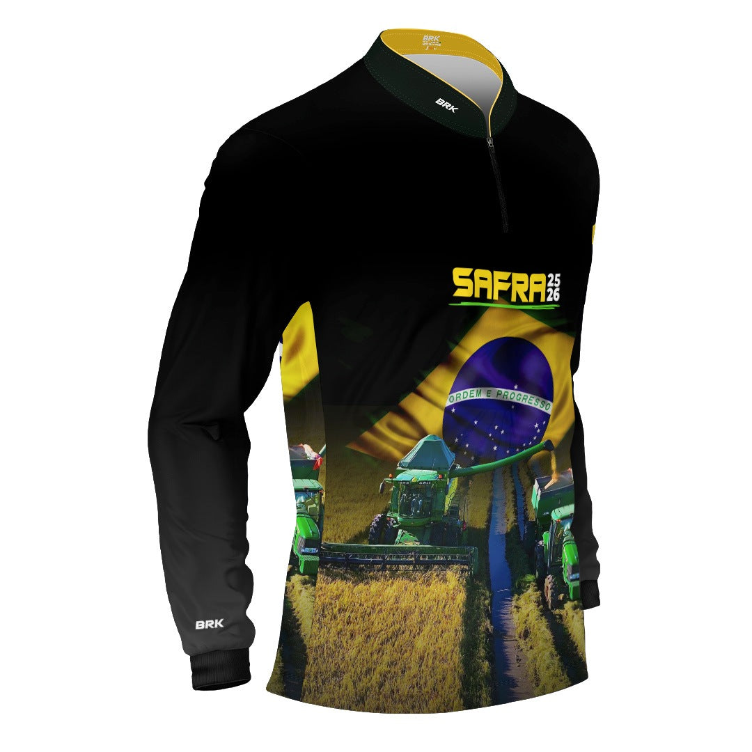 Camisa Agro Brk Safra Colheitadeira Brasil Preta com Proteção Solar UV50+ - Brk Agro
