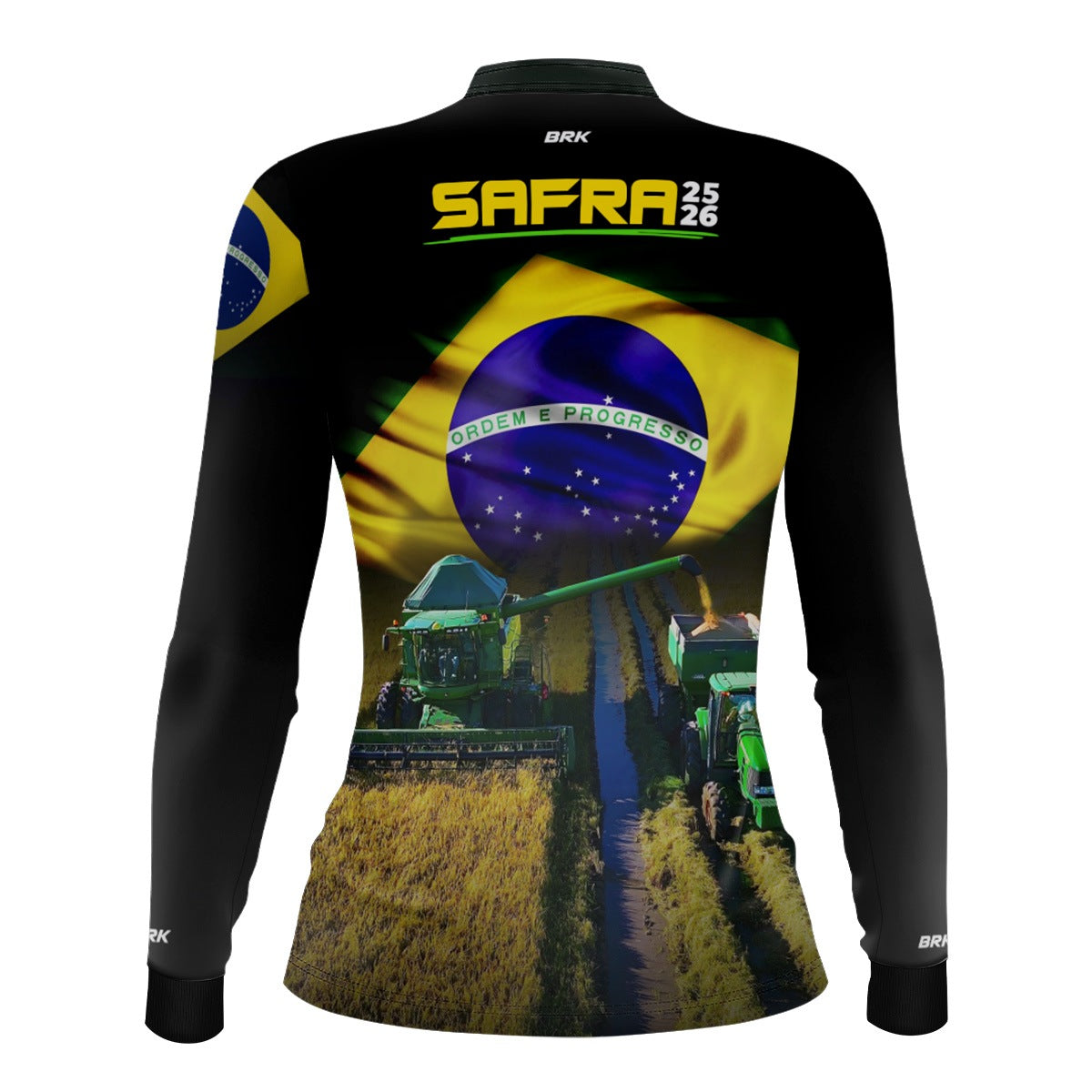 Camisa Agro Feminina Brk Safra Colheitadeira Brasil Preta com Proteção Solar UV50+ - Brk Agro