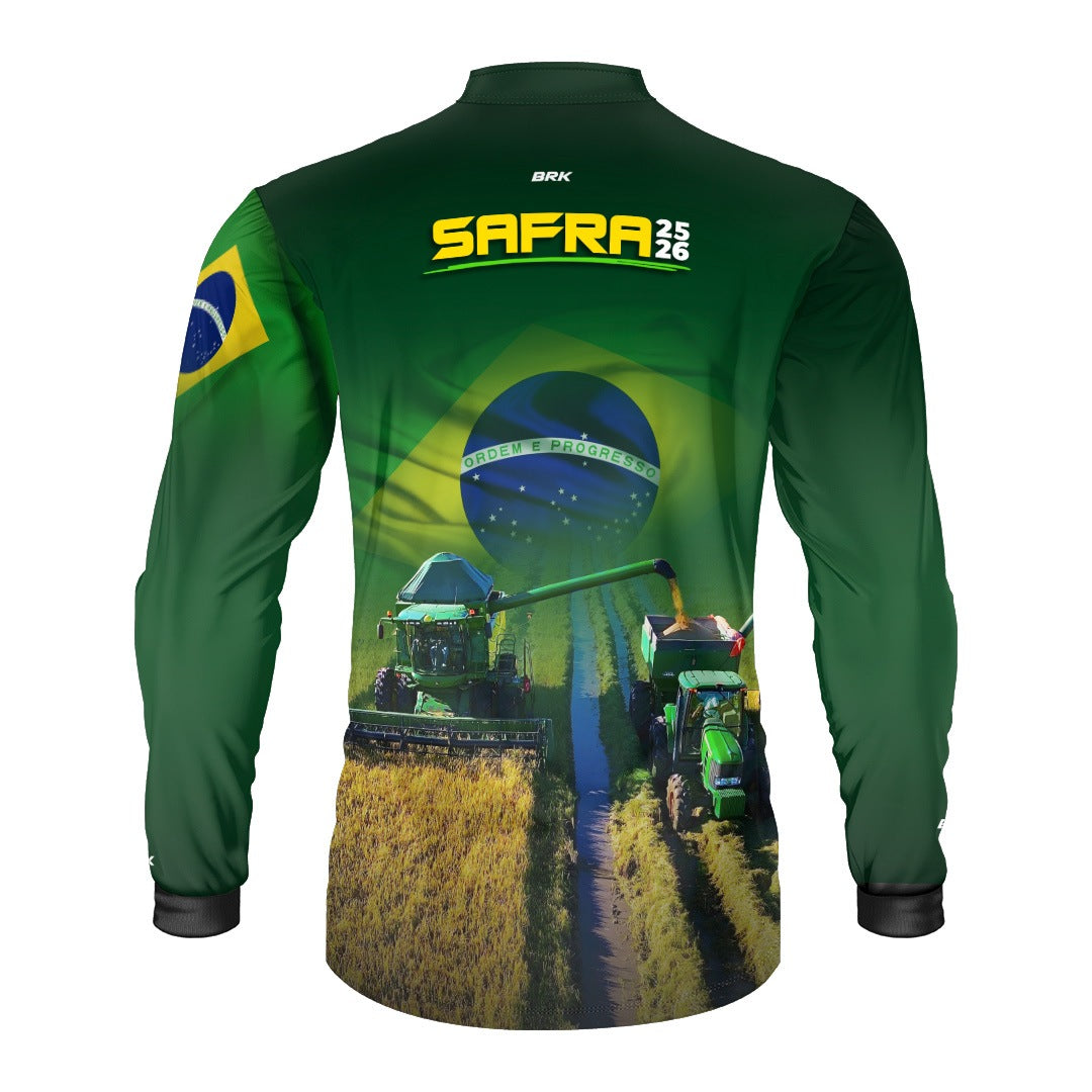 Camisa Agro Brk Safra Colheitadeira Brasil Verde com Proteção Solar UV50+ - Brk Agro