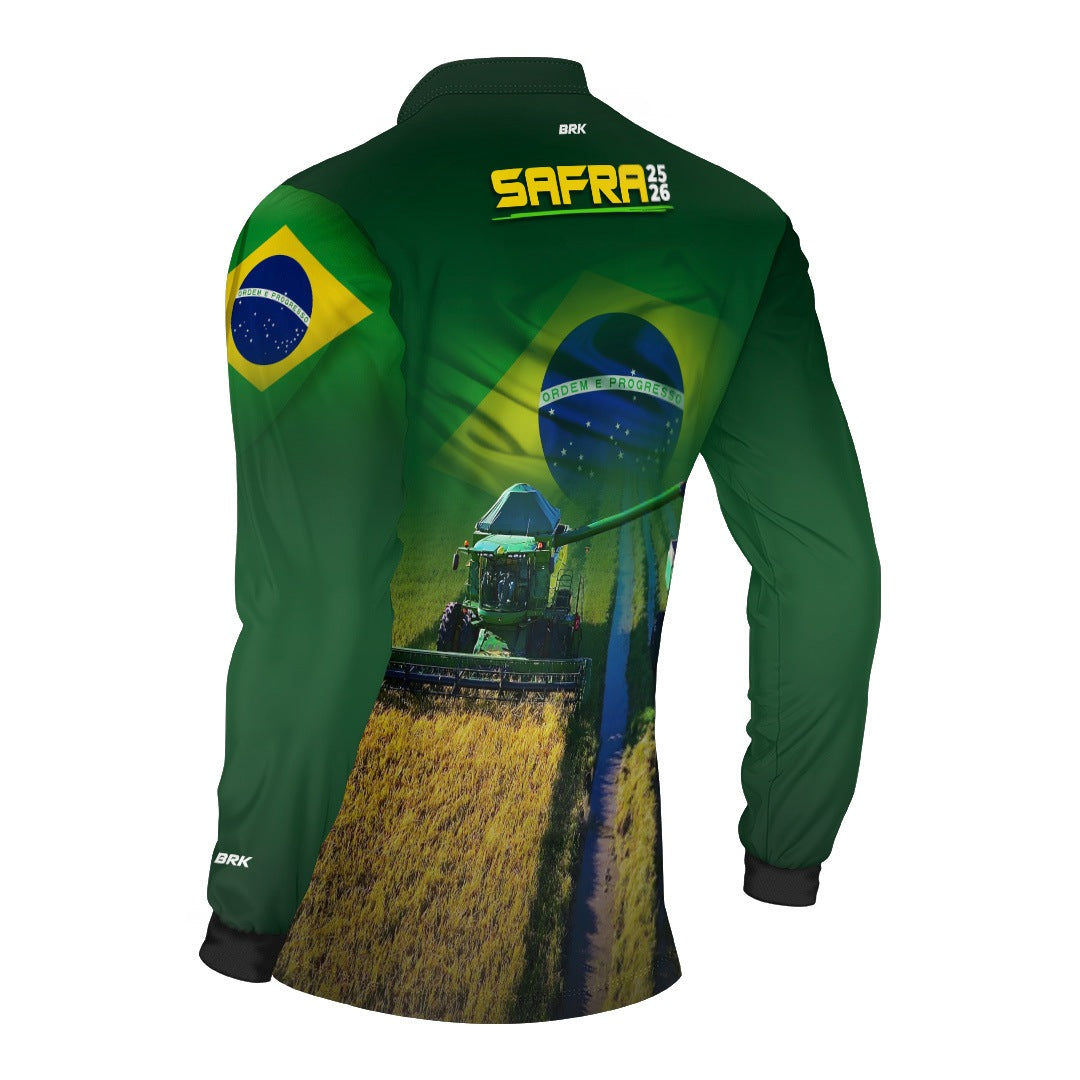 Camisa Agro Brk Safra Colheitadeira Brasil Verde com Proteção Solar UV50+ - Brk Agro