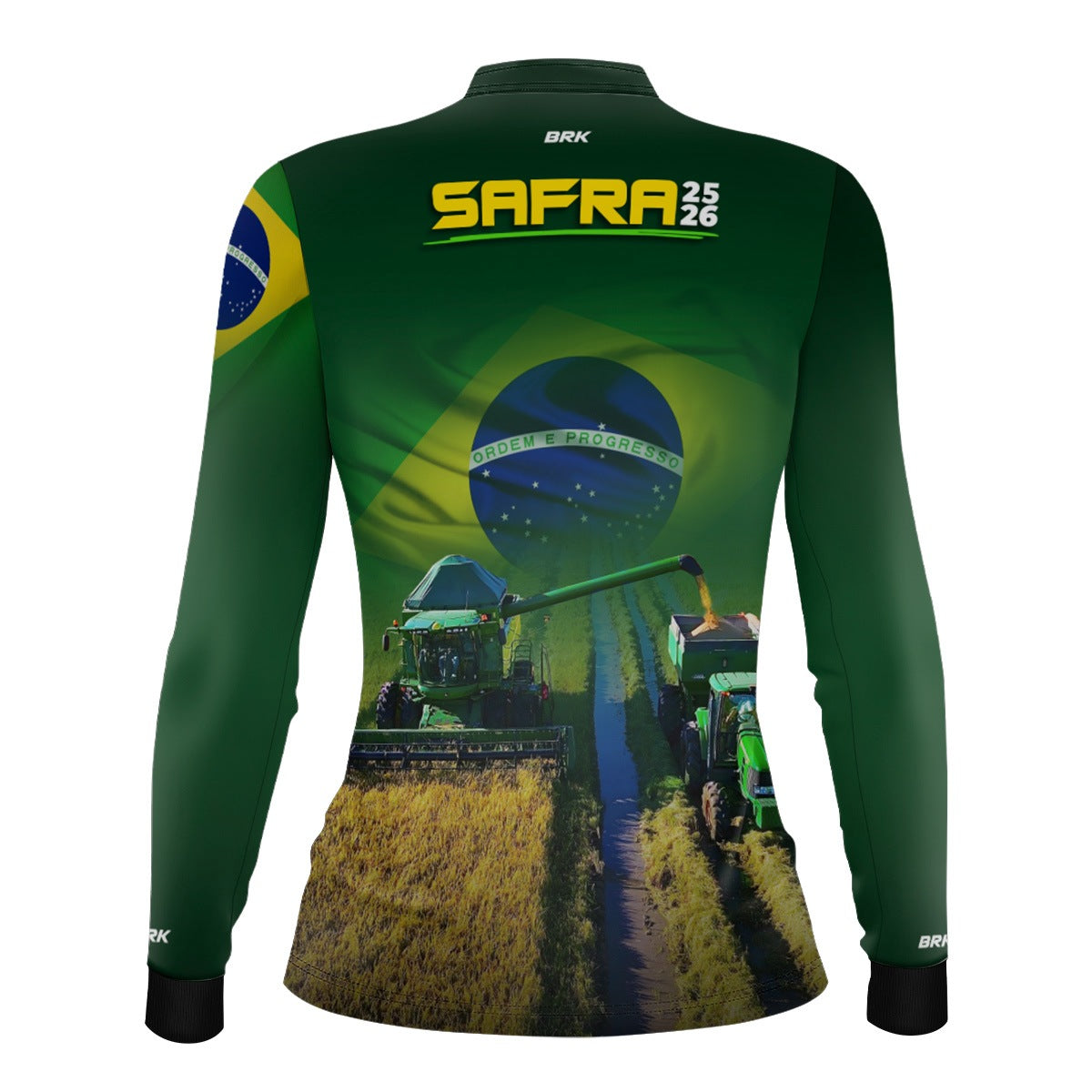 Camisa Agro Feminina Brk Safra Colheitadeira Brasil Verde com Proteção Solar UV50+ - Brk Agro