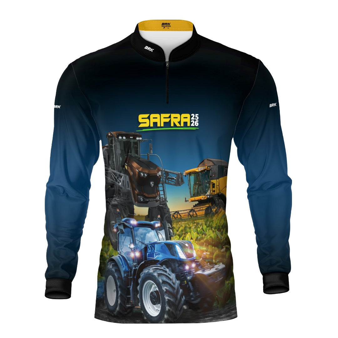 Camisa Agro Brk Safra Trator Azul com Proteção Solar UV50+ - Brk Agro
