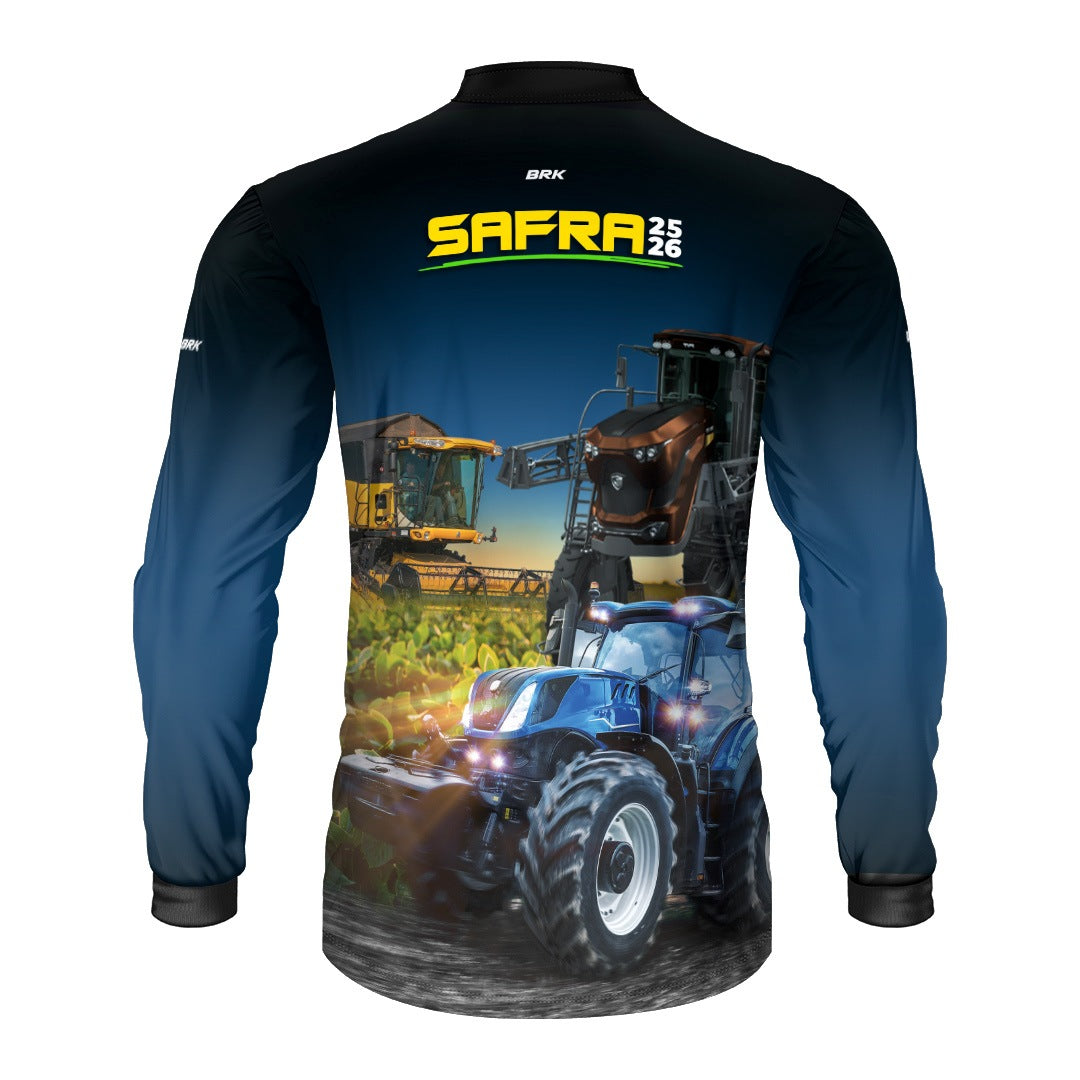 Camisa Agro Brk Safra Trator Azul com Proteção Solar UV50+ - Brk Agro