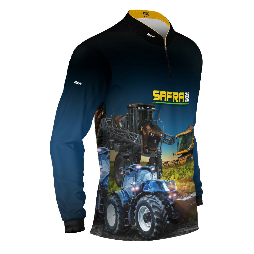 Camisa Agro Brk Safra Trator Azul com Proteção Solar UV50+ - Brk Agro