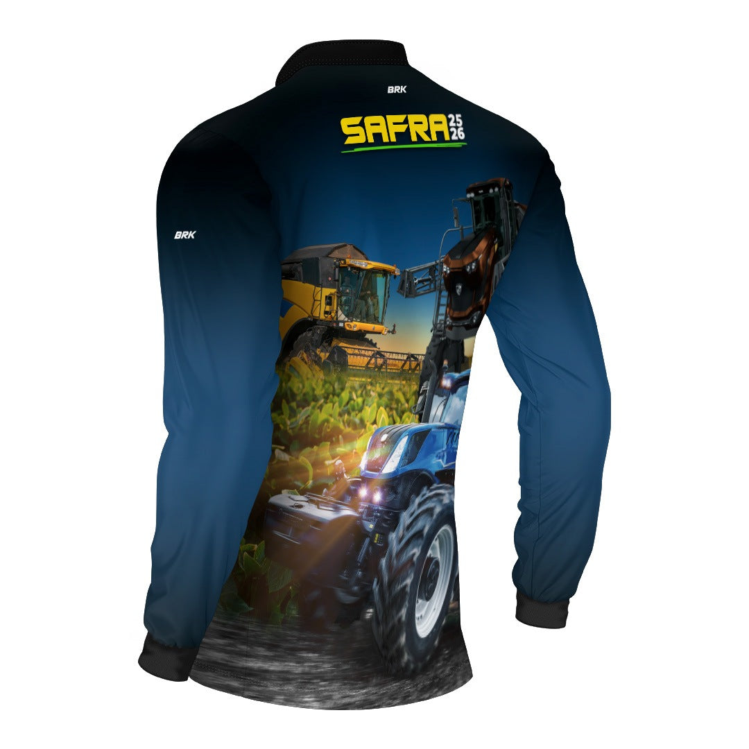 Camisa Agro Brk Safra Trator Azul com Proteção Solar UV50+ - Brk Agro