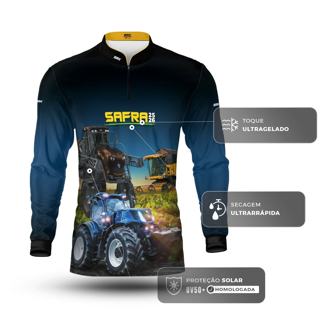 Camisa Agro Brk Safra Trator Azul com Proteção Solar UV50+ - Brk Agro