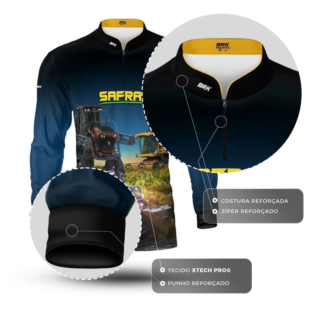 Camisa Agro Brk Safra Trator Azul com Proteção Solar UV50+ - Brk Agro