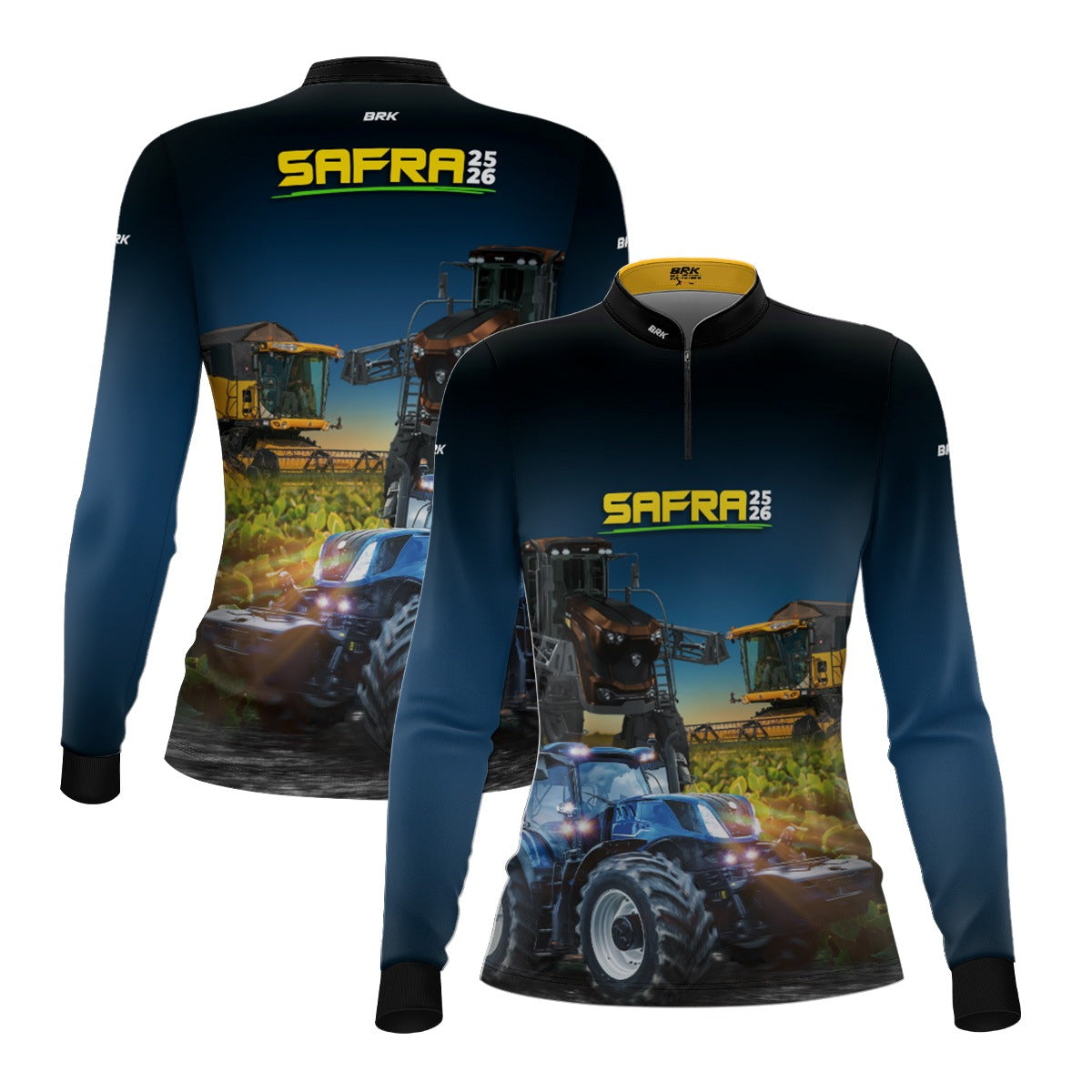 Camisa Agro Feminina Brk Safra Trator Azul com Proteção Solar UV50+ - Brk Agro