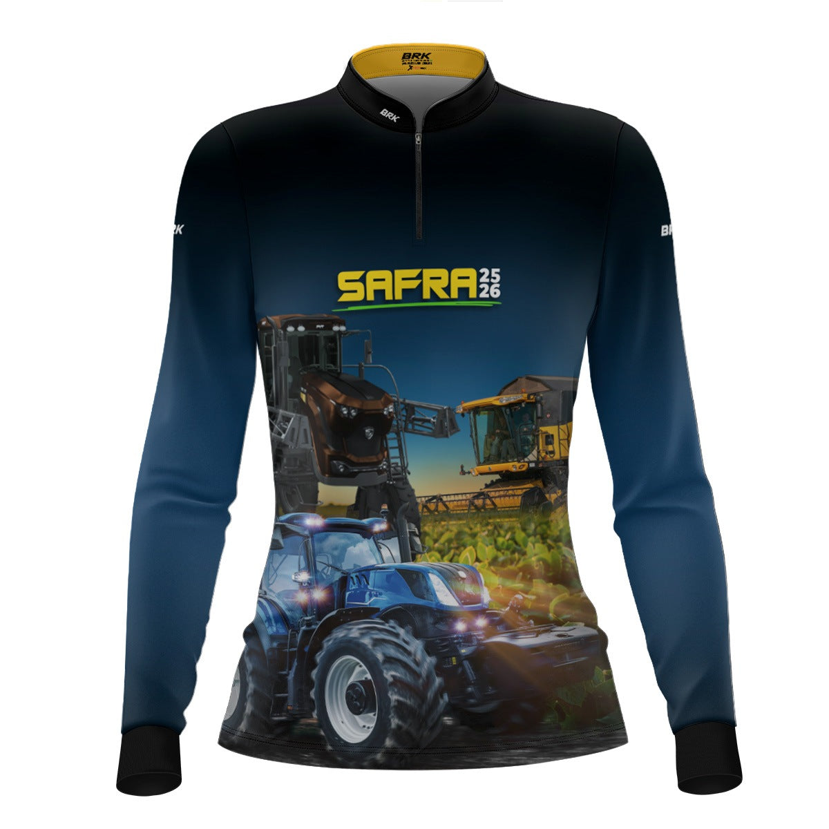 Camisa Agro Feminina Brk Safra Trator Azul com Proteção Solar UV50+ - Brk Agro
