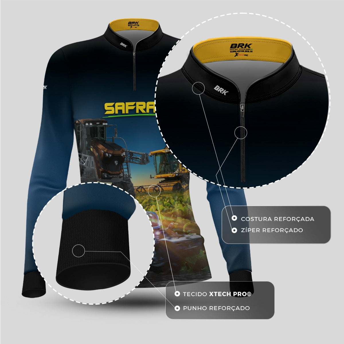 Camisa Agro Feminina Brk Safra Trator Azul com Proteção Solar UV50+ - Brk Agro