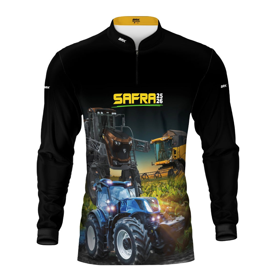 Camisa Agro Brk Safra Trator Azul Preto com Proteção Solar UV50+ - Brk Agro