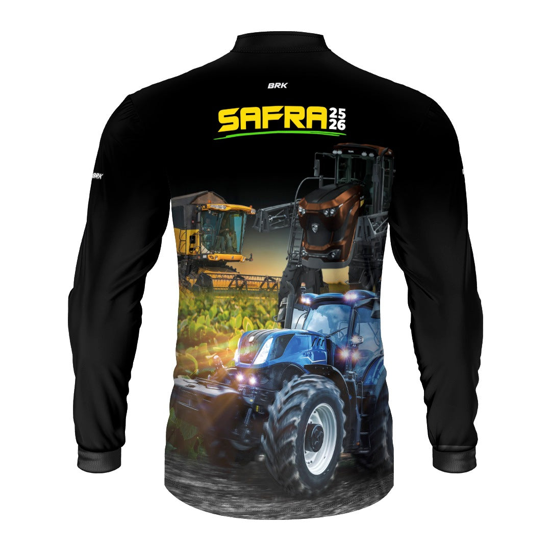 Camisa Agro Brk Safra Trator Azul Preto com Proteção Solar UV50+ - Brk Agro