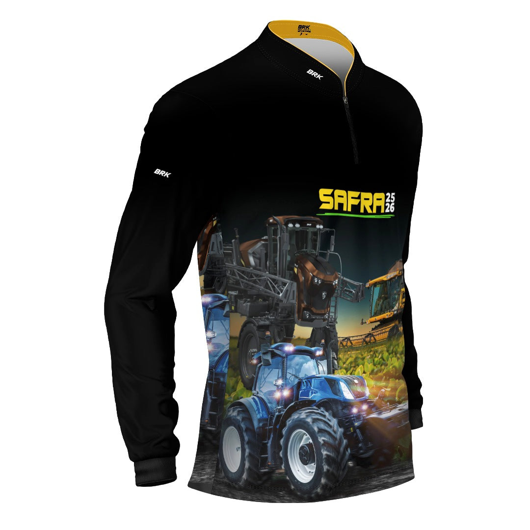 Camisa Agro Brk Safra Trator Azul Preto com Proteção Solar UV50+ - Brk Agro