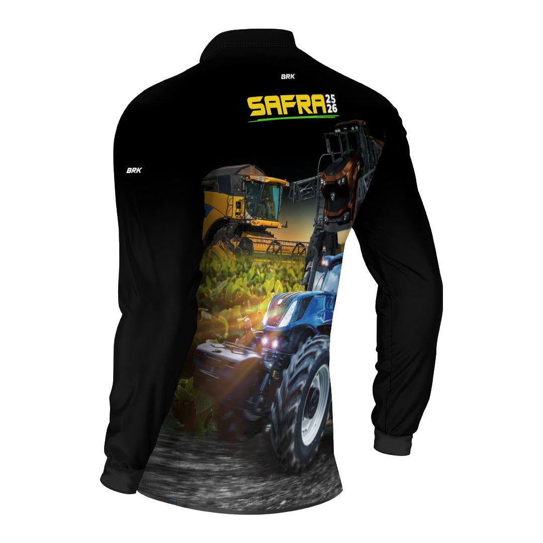 Camisa Agro Brk Safra Trator Azul Preto com Proteção Solar UV50+ - Brk Agro