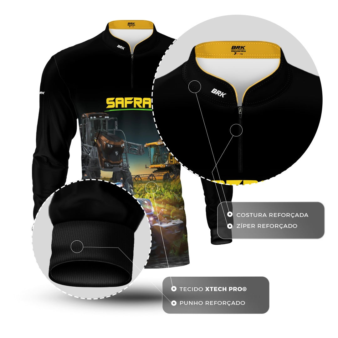 Camisa Agro Brk Safra Trator Azul Preto com Proteção Solar UV50+ - Brk Agro