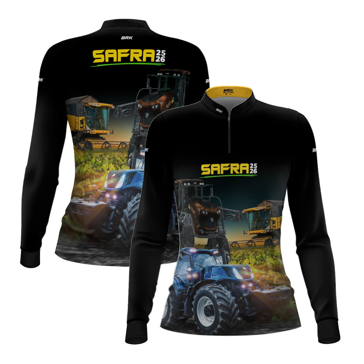Camisa Agro Feminina Brk  Safra Trator Azul Preto com Proteção Solar UV50+ - Brk Agro