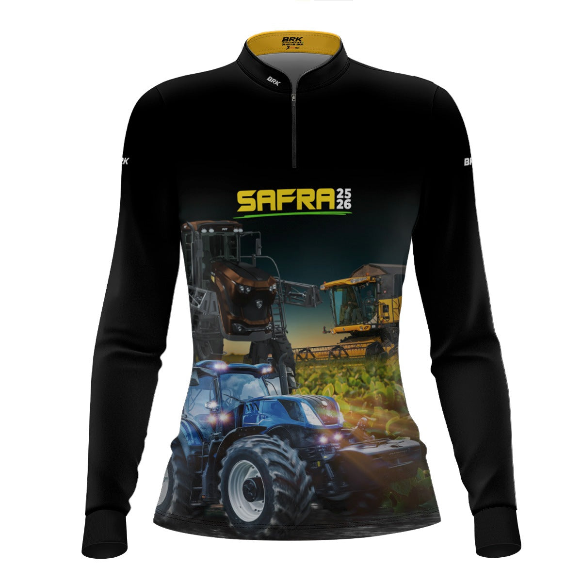 Camisa Agro Feminina Brk  Safra Trator Azul Preto com Proteção Solar UV50+ - Brk Agro