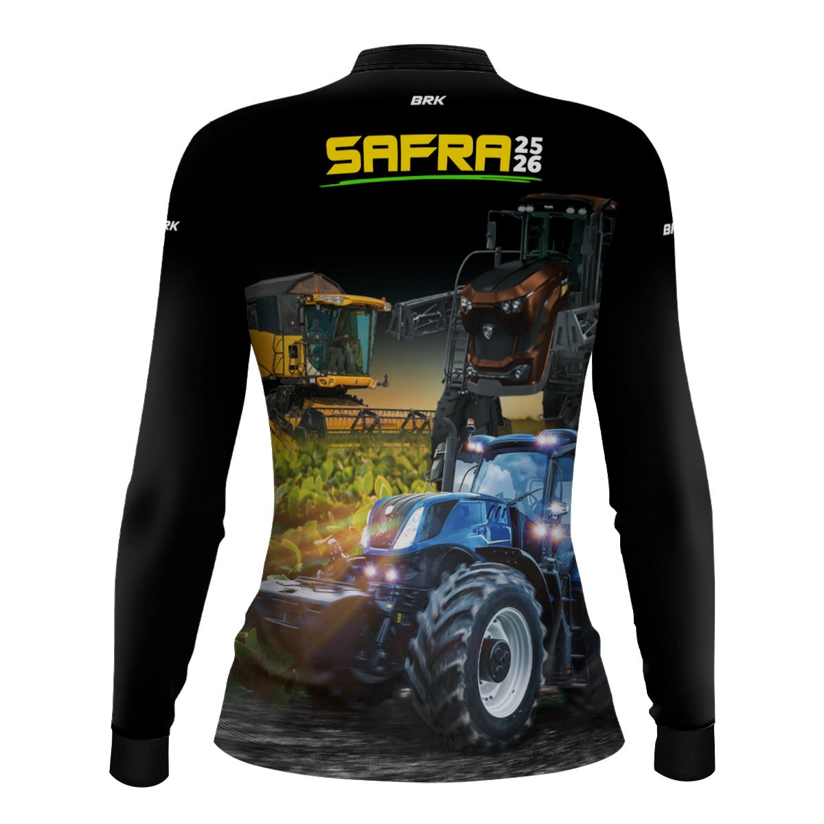Camisa Agro Feminina Brk  Safra Trator Azul Preto com Proteção Solar UV50+ - Brk Agro