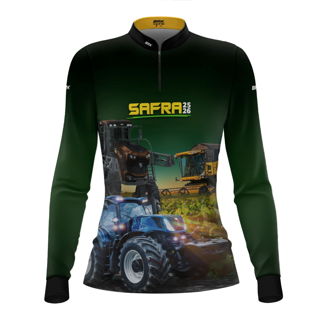 Camisa Agro Feminina Brk Safra Trator Azul Verde com Proteção Solar UV50+ - Brk Agro