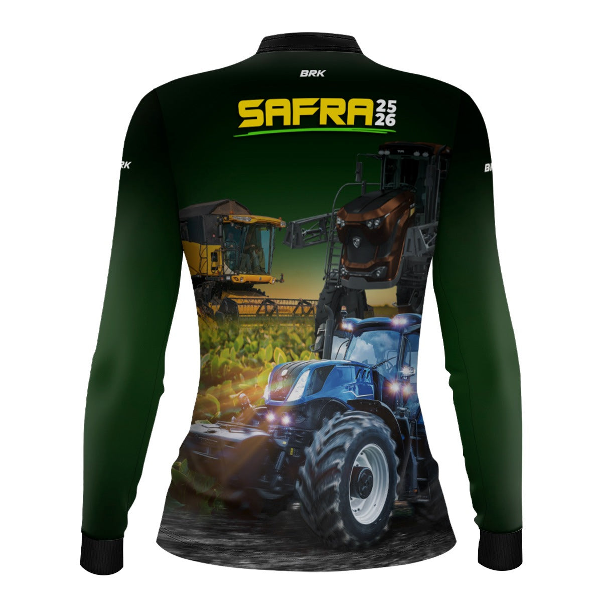 Camisa Agro Feminina Brk Safra Trator Azul Verde com Proteção Solar UV50+ - Brk Agro