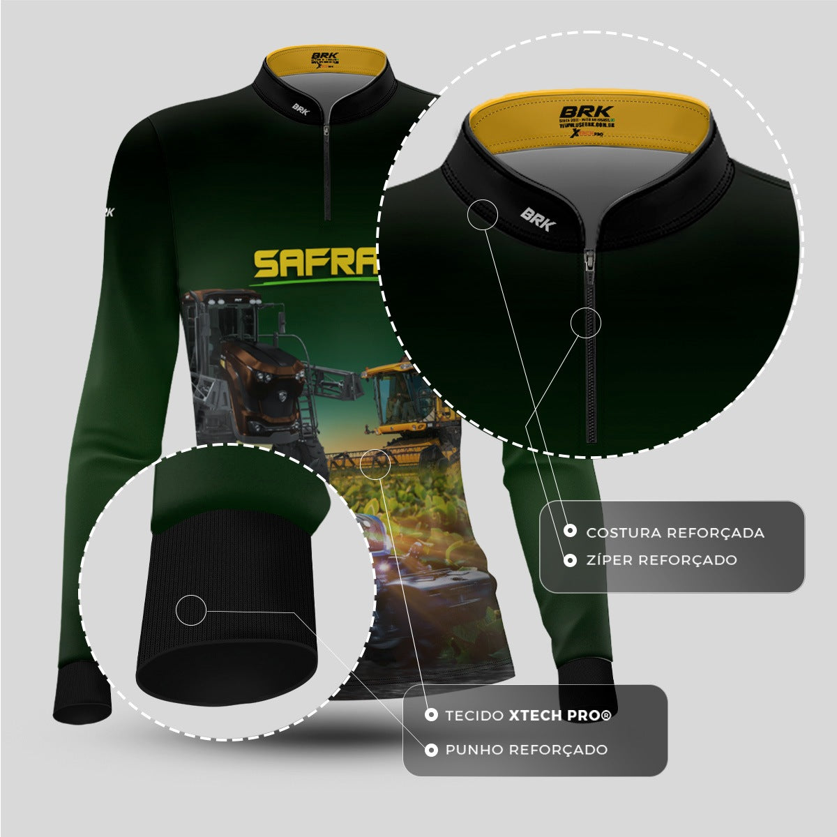 Camisa Agro Feminina Brk Safra Trator Azul Verde com Proteção Solar UV50+ - Brk Agro