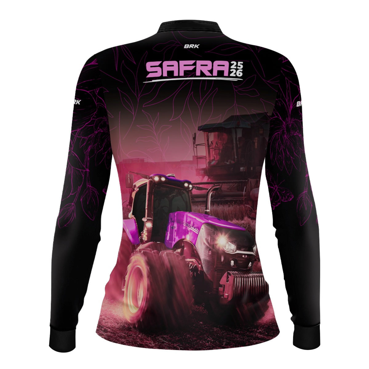 Camisa Agro Feminina Brk Safra Trator Rosa Preta com Proteção Solar UV50+ - Brk Agro
