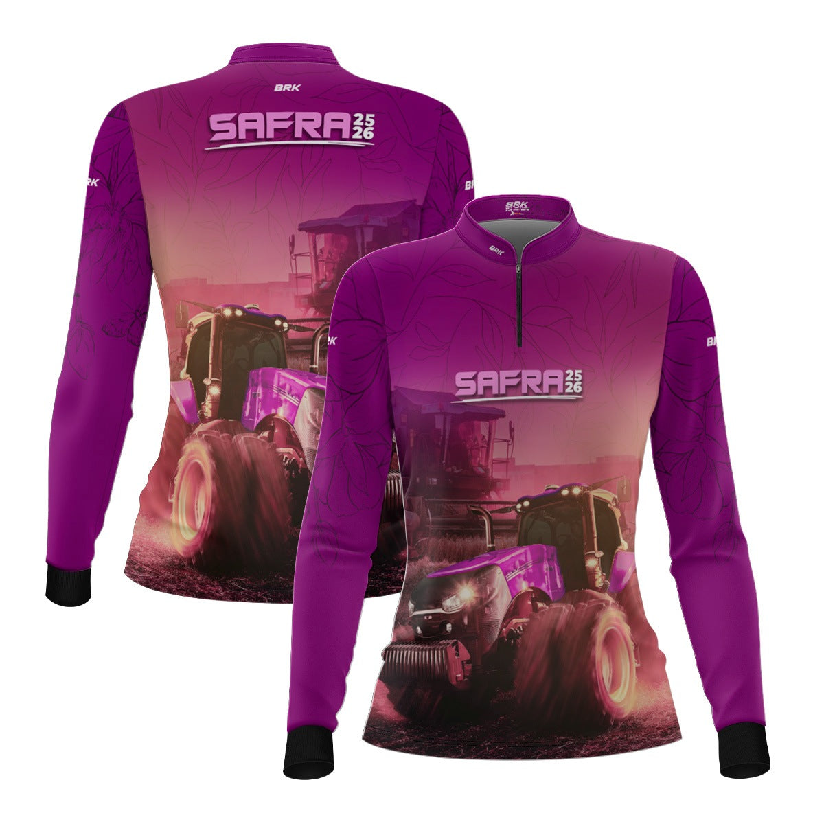 Camisa Agro Feminina Brk Safra Trator Rosa com Proteção Solar UV50+ - Brk Agro