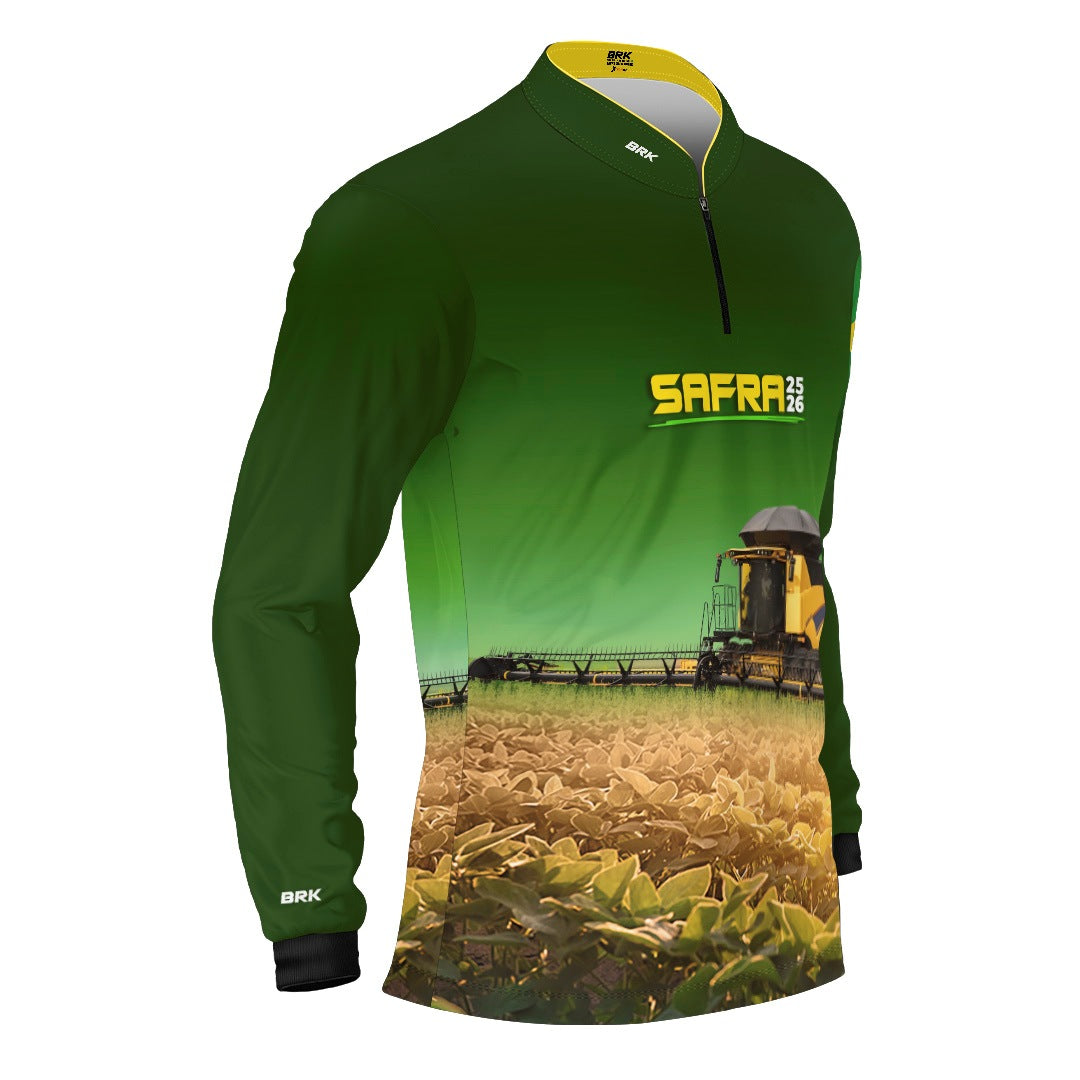 Camisa Agro Brk Safra Colheitadeira Amarela Brasil Verde com Proteção Solar UV50+ - Brk Agro