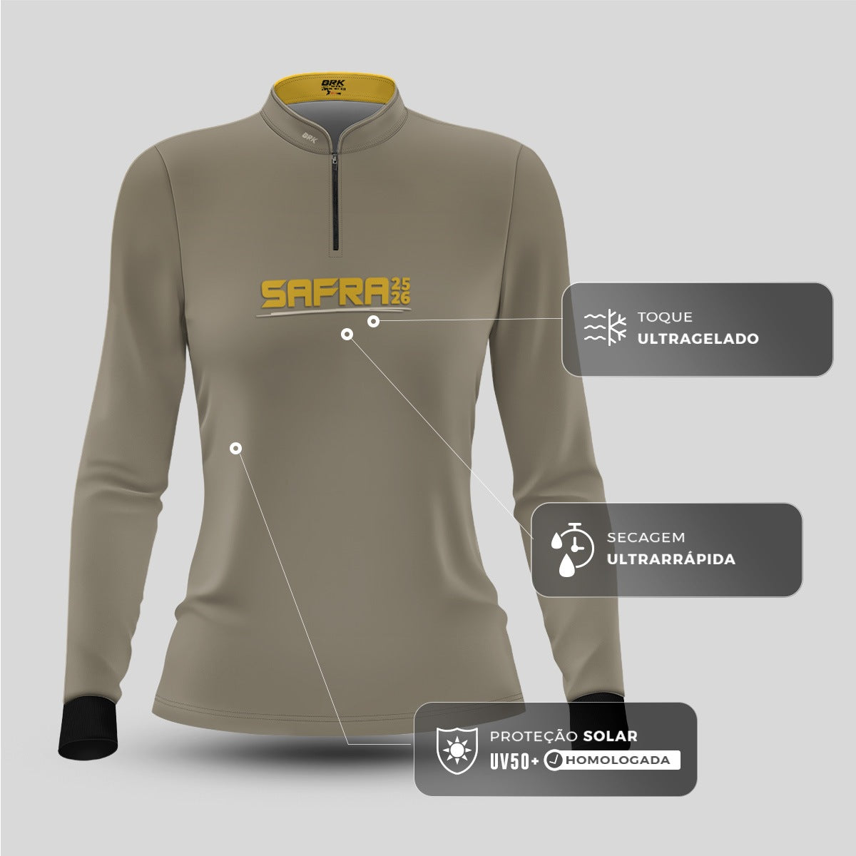 Camisa Agro Feminina Brk Safra Essencial Areia com Proteção Solar UV50+ - Brk Agro