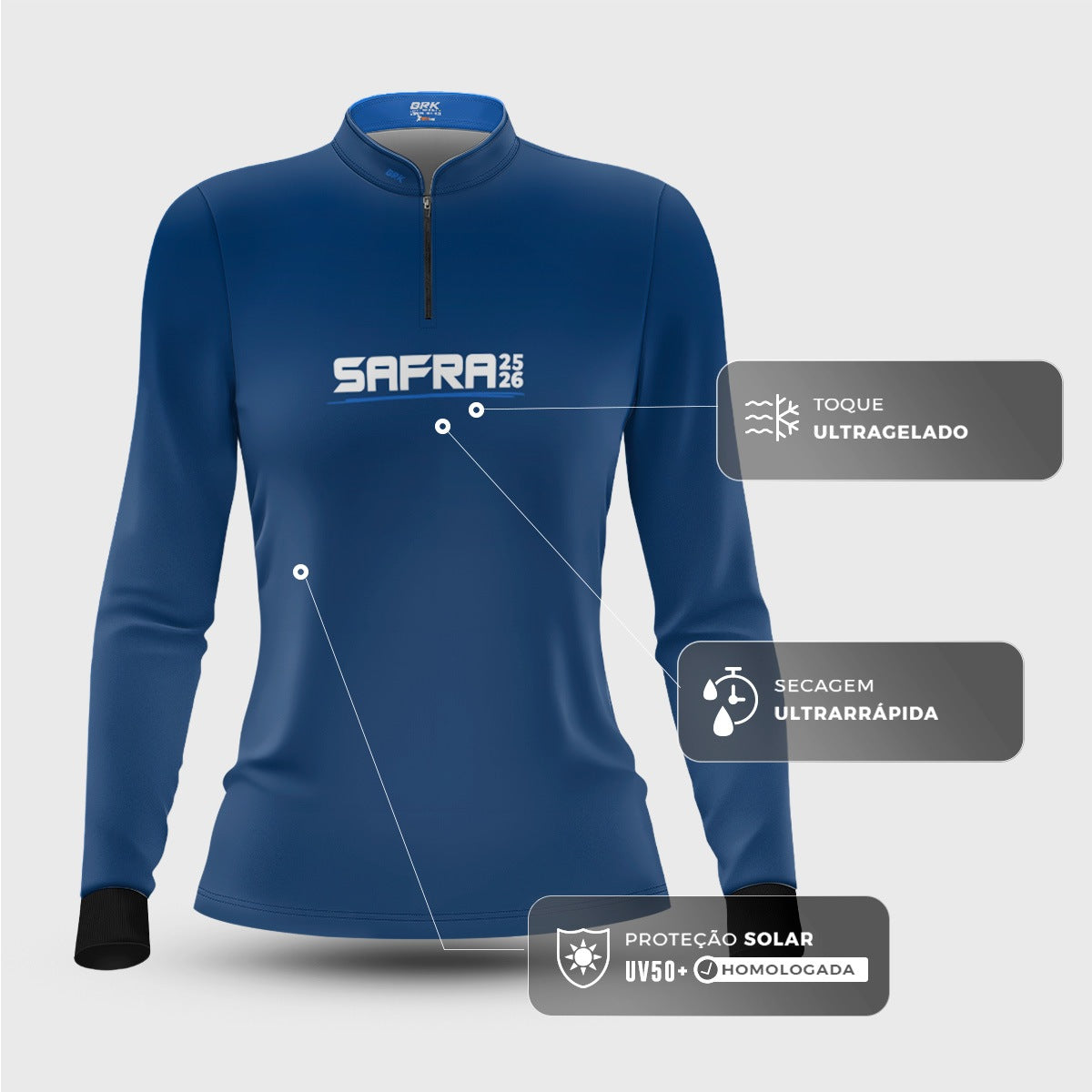 Camisa Agro Feminina Brk Safra Essencial Azul com Proteção Solar UV50+ - Brk Agro