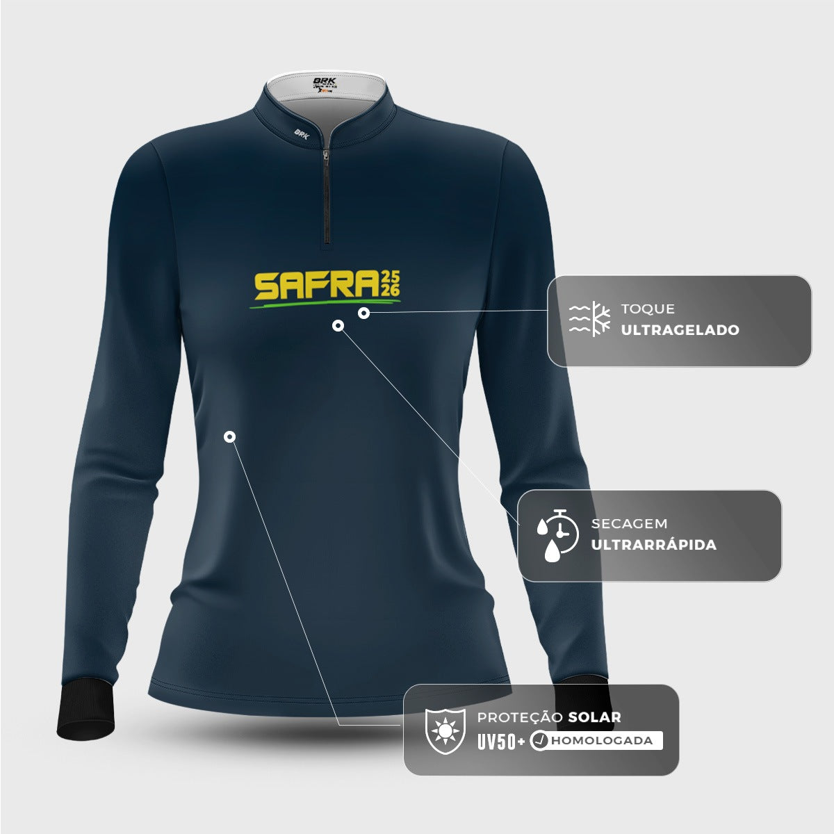 Camisa Agro Feminina Brk Safra Essencial Azul Escuro com Proteção Solar UV50+ - Brk Agro