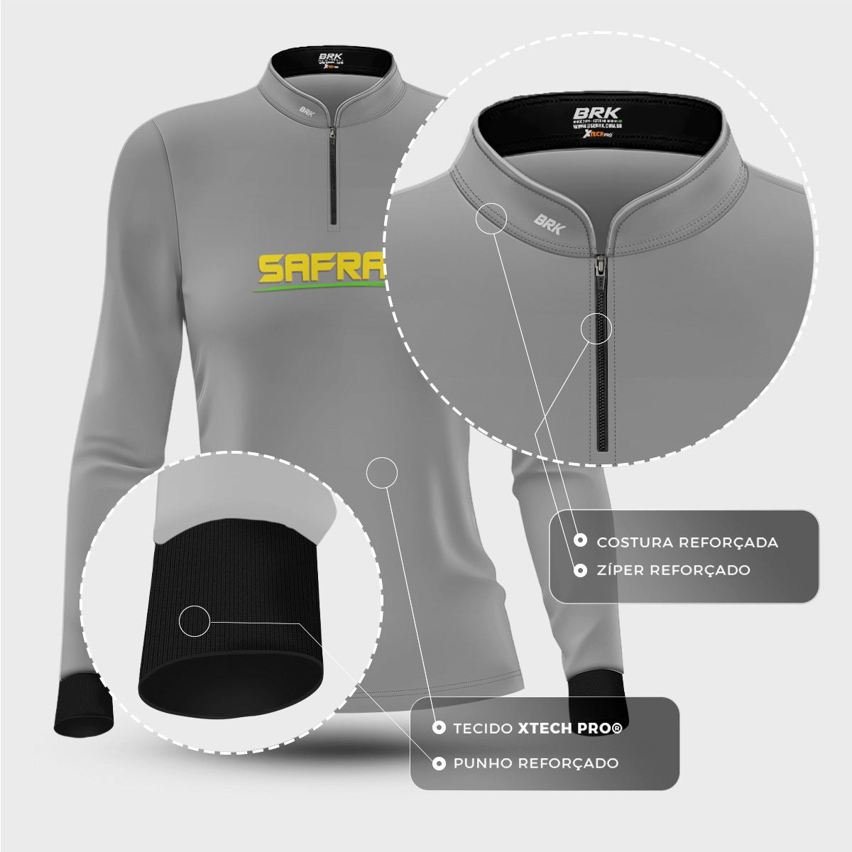 Camisa Agro Feminina Brk Safra Essencial Cinza com Proteção Solar UV50+ - Brk Agro