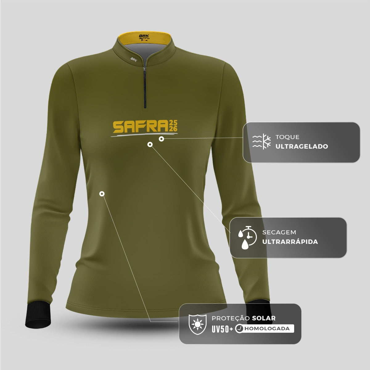 Camisa Agro Feminina Brk  Safra Essencial Verde com Proteção Solar UV50+ - Brk Agro