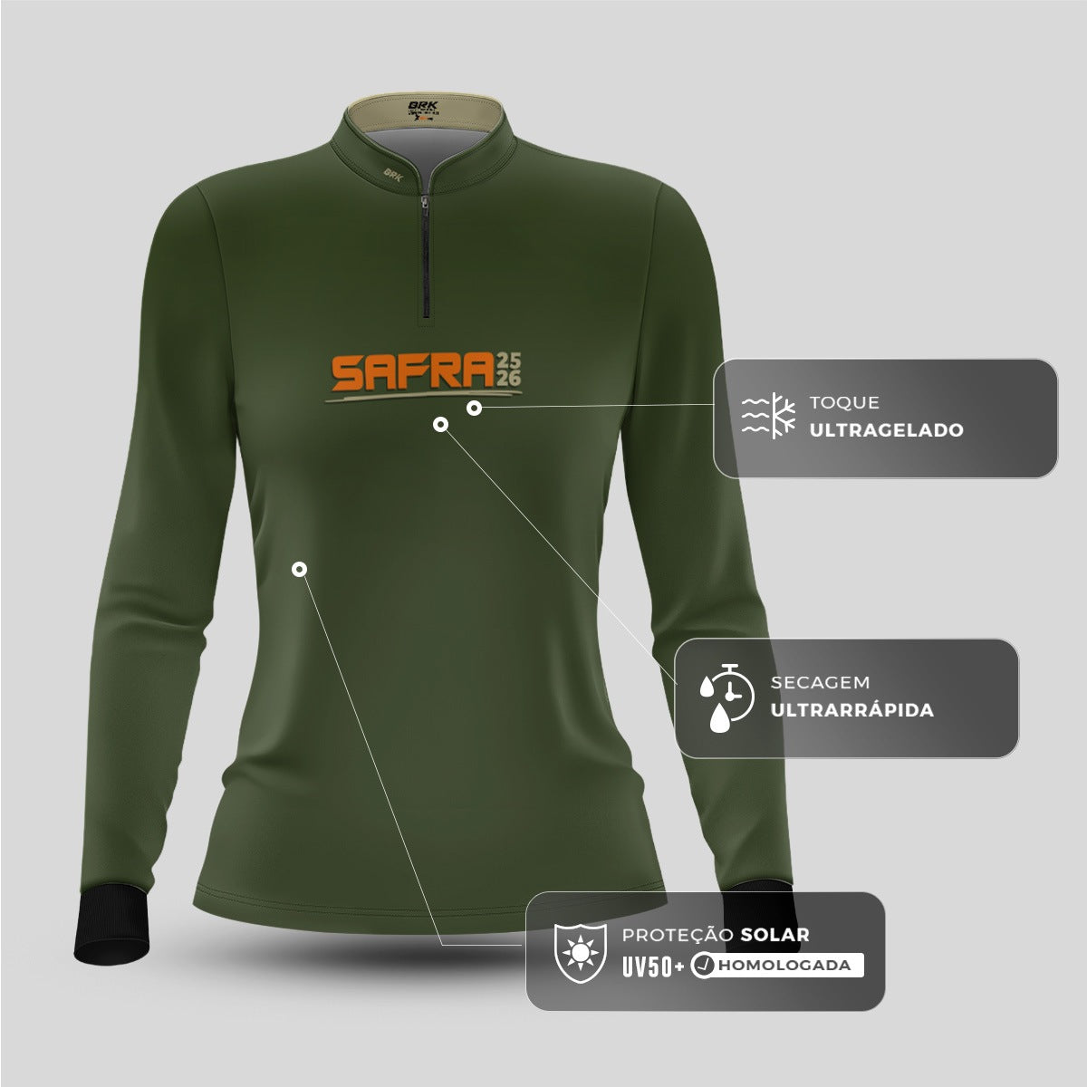 Camisa Agro Feminina Brk Safra Essencial Verde Realtree com Proteção Solar UV50+ - Brk Agro