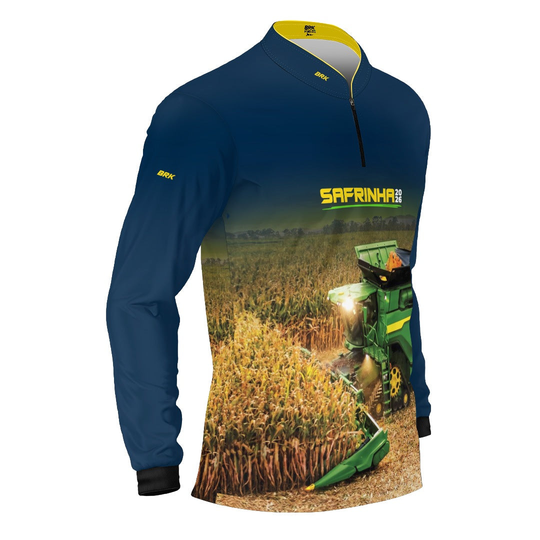 Camisa Agro Brk Safrinha Colheitadeira de Milho Azul com Proteção Solar UV50+ - Brk Agro