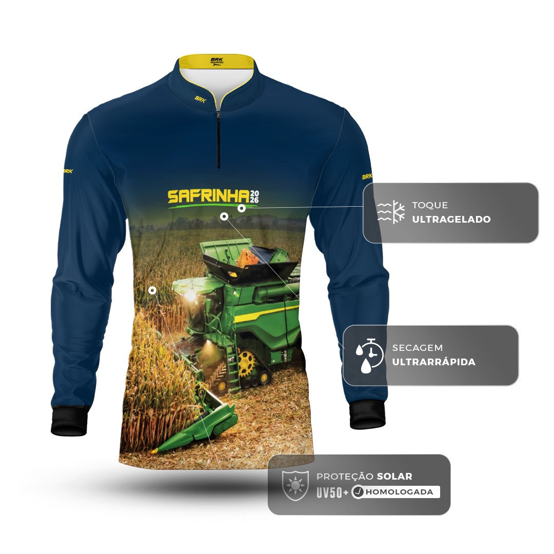 Camisa Agro Brk Safrinha Colheitadeira de Milho Azul com Proteção Solar UV50+ - Brk Agro