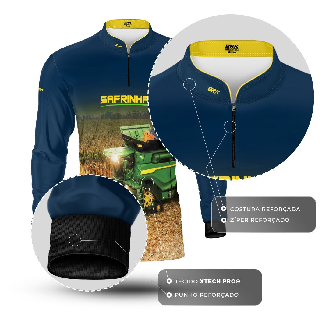 Camisa Agro Brk Safrinha Colheitadeira de Milho Azul com Proteção Solar UV50+ - Brk Agro