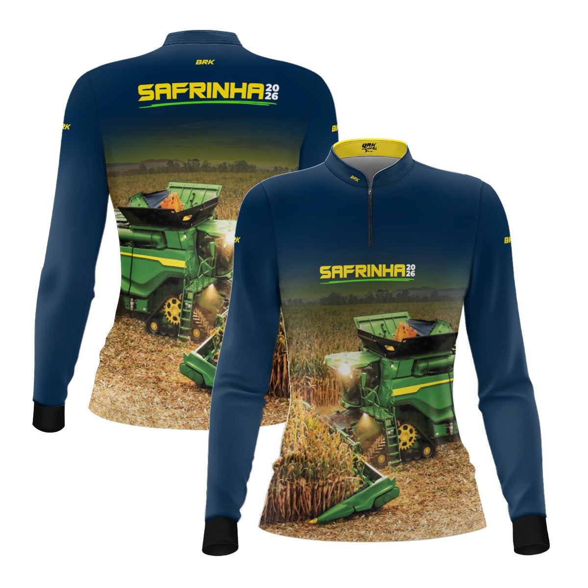 Camisa Agro Feminina Brk Safrinha Colheitadeira de Milho Azul com Proteção Solar UV50+ - Brk Agro