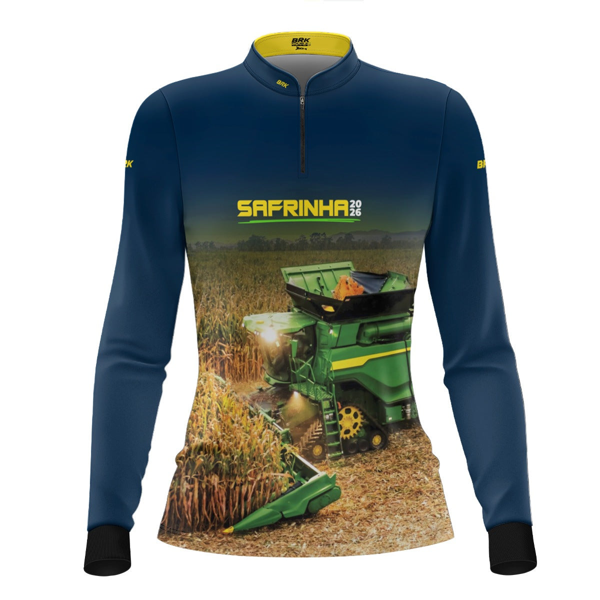 Camisa Agro Feminina Brk Safrinha Colheitadeira de Milho Azul com Proteção Solar UV50+ - Brk Agro