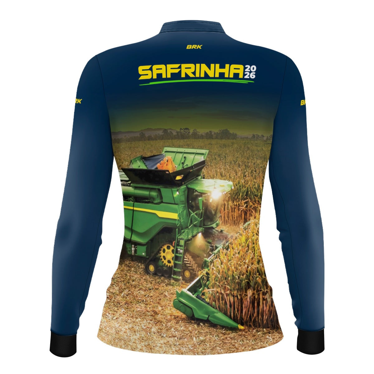 Camisa Agro Feminina Brk Safrinha Colheitadeira de Milho Azul com Proteção Solar UV50+ - Brk Agro