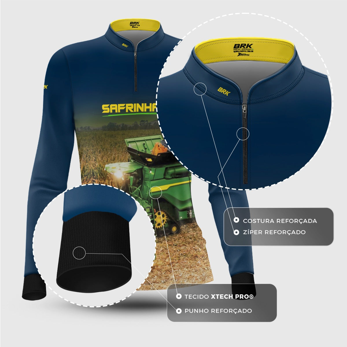 Camisa Agro Feminina Brk Safrinha Colheitadeira de Milho Azul com Proteção Solar UV50+ - Brk Agro