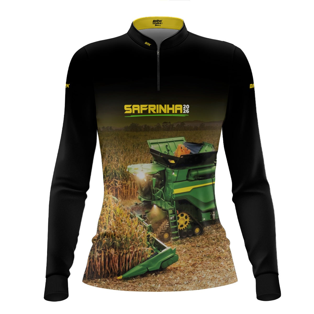 Camisa Agro Feminina Brk Safrinha Colheitadeira de Milho Preto com Proteção Solar UV50+ - Brk Agro