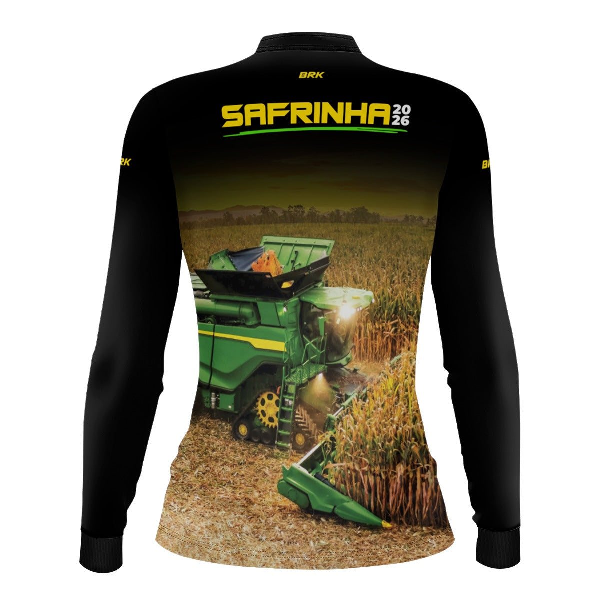 Camisa Agro Feminina Brk Safrinha Colheitadeira de Milho Preto com Proteção Solar UV50+ - Brk Agro